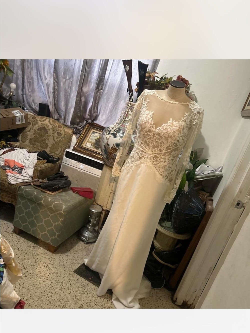 Maggie Sottero Cream Lace Long-Sleeve Wedding Dress